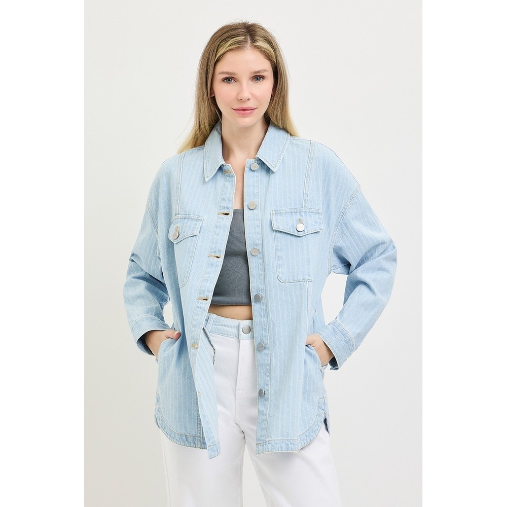 RISEN Oversized Stripe Denim Shaket - Small